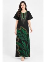 Women's Cotton Printed Nighty – Black & Green