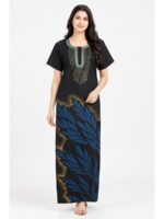 W-NY-606-02-BK-XL_front Women's Cotton Printed Nighty – Black & Navy Blue