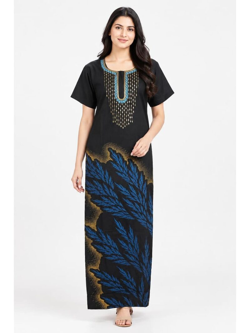 W-NY-606-02-BK-XL_front Women's Cotton Printed Nighty – Black & Navy Blue