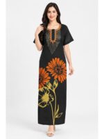 W-NY-606-03-BK-XL_front Women's Cotton Printed Nighty – Black & Orange