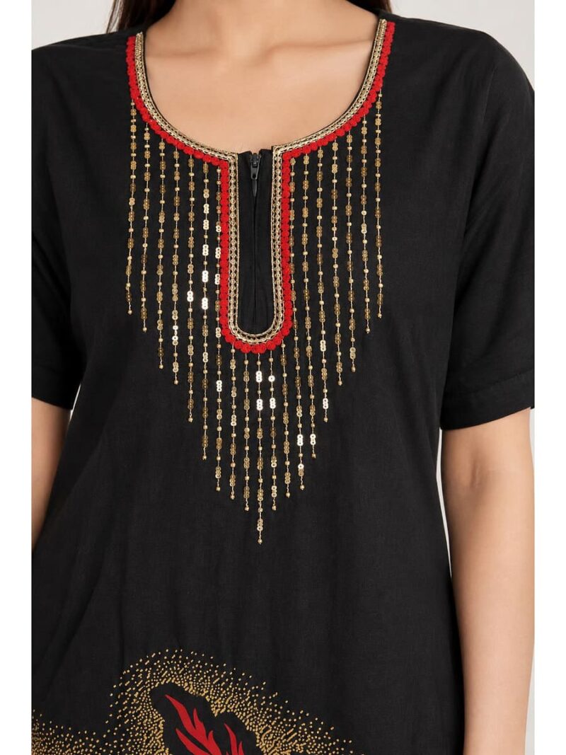 Women's Cotton Printed Nighty – Black & Maroon