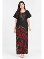 W-NY-606-04-BK-XL_front Women's Cotton Printed Nighty – Black & Maroon