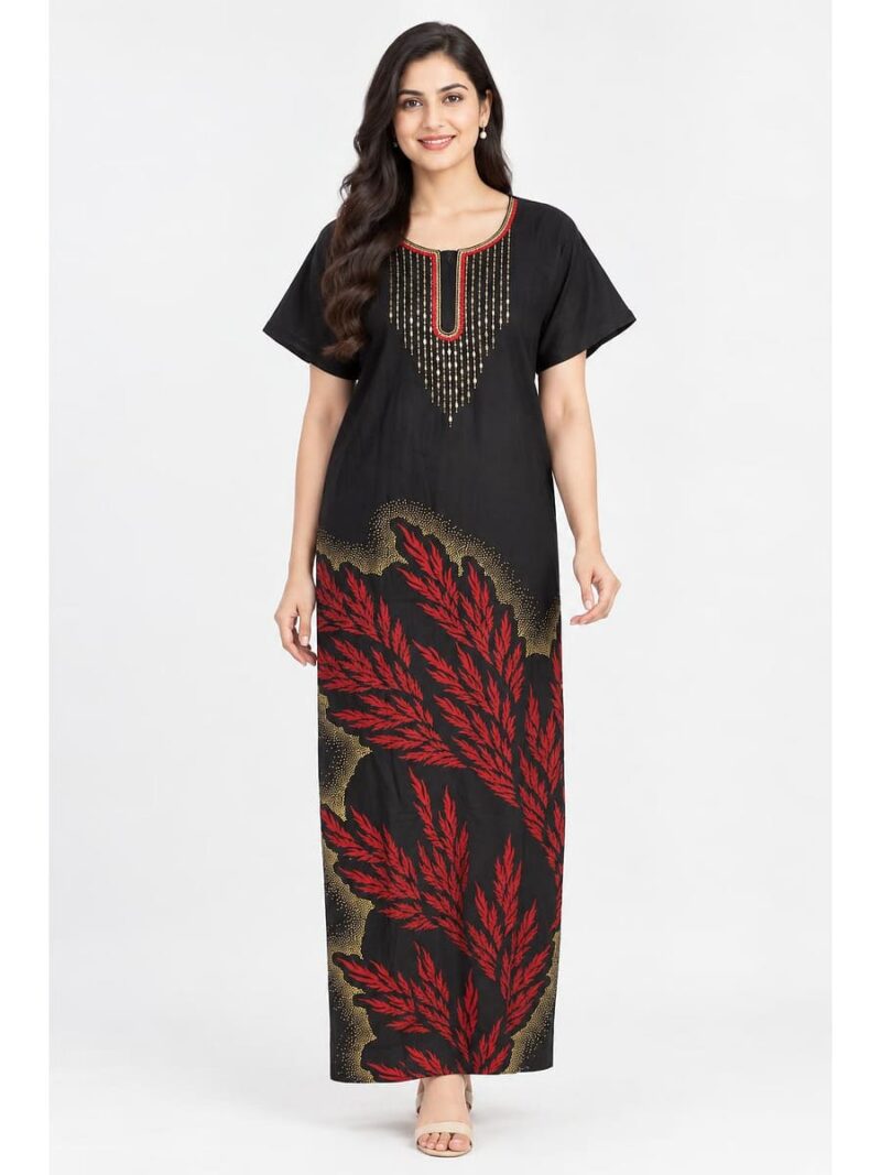 W-NY-606-04-BK-XL_front Women's Cotton Printed Nighty – Black & Maroon