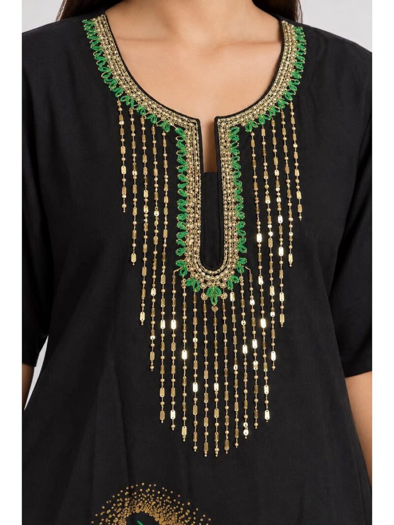 Women's Cotton Printed Nighty – Black & Green