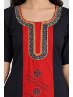 W-NY-607-01-NB-XL_detail Women's Cotton Embroidered Nighty – Navy Blue & Red