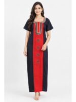 W-NY-607-01-NB-XL_front Women's Cotton Embroidered Nighty – Navy Blue & Red