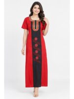 W-NY-607-02-RD-XL_front Women's Cotton Embroidered Nighty – Red & Navy Blue