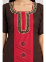W-NY-607-03-CF-XL_detail Women's Cotton Embroidered Nighty – Coffee & Red