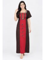 W-NY-607-03-CF-XL_front Women's Cotton Embroidered Nighty – Coffee & Red