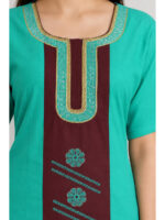 W-NY-607-05-TQ-XL_detail Women's Cotton Embroidered Nighty – Turquoise & Maroon
