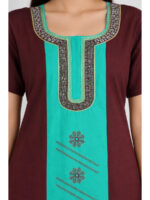 Women's Cotton Embroidered Nighty – Maroon & Turquoise