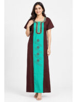 Women's Cotton Embroidered Nighty – Maroon & Turquoise