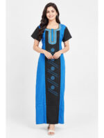 W-NY-607-07-BL-XXL_front Women's Cotton Embroidered Nighty – Blue & Black