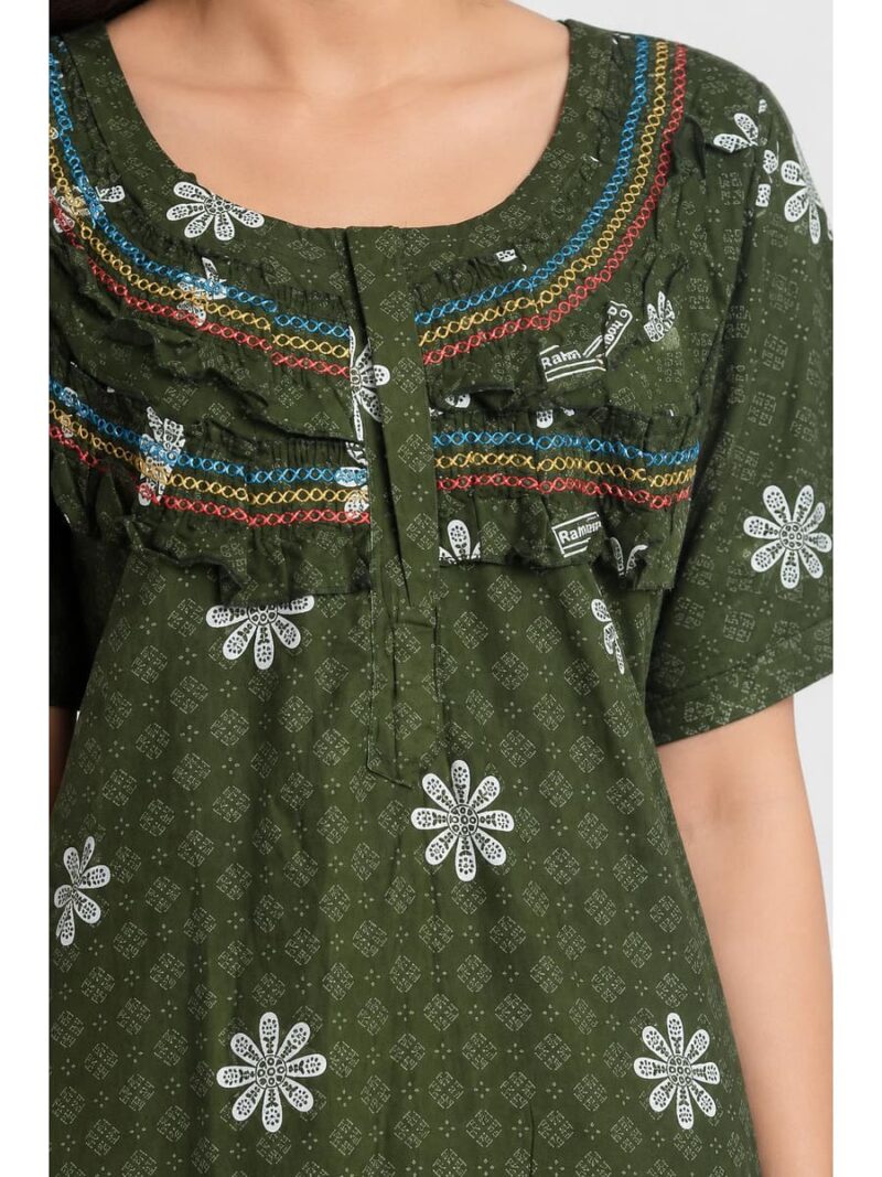 Women's Cotton Plus Size Frill Nighty – Olive Green
