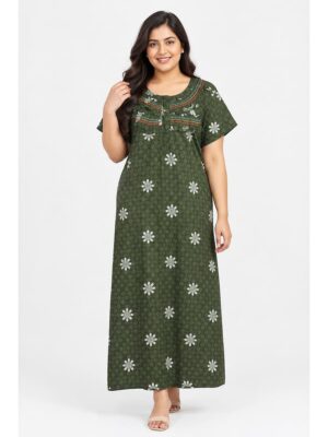 Women's Cotton Plus Size Frill Nighty – Olive Green