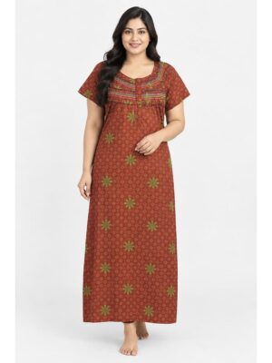 Women's Cotton Plus Size Frill Nighty – Brown