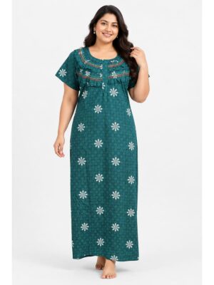 Women's Cotton Plus Size Frill Nighty – Forest Green