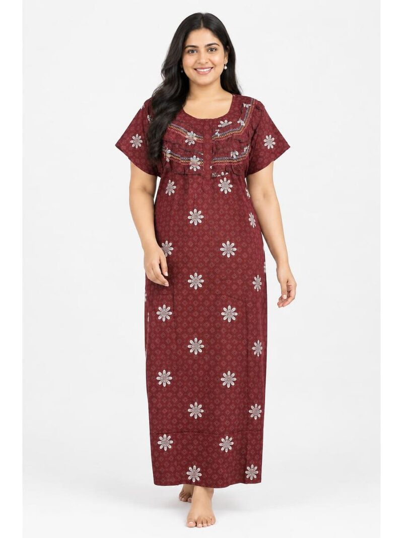 Women's Cotton Plus Size Frill Nighty – Maroon
