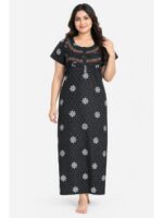 W-NY-608-05-BK-3XL_front Women's Cotton Plus Size Frill Nighty – Black