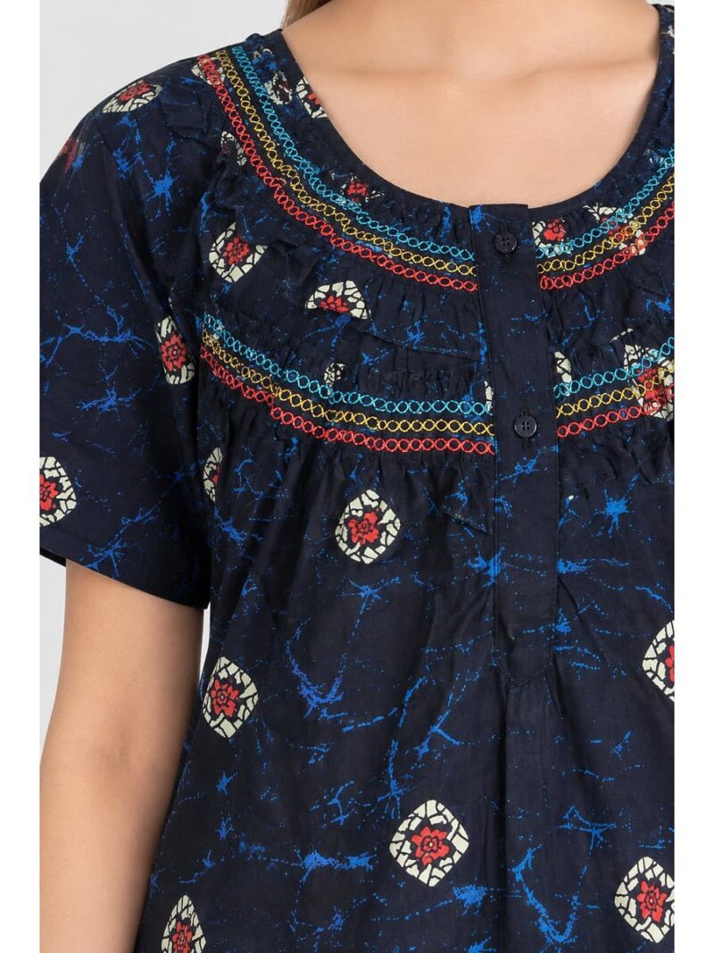 Women's Cotton Plus Size Frill Nighty – Navy Blue