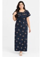 Women's Cotton Plus Size Frill Nighty – Navy Blue