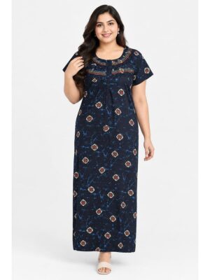 Women's Cotton Plus Size Frill Nighty – Navy Blue