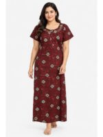 W-NY-608-08-MR-3XL_front Women's Cotton Plus Size Frill Nighty – Maroon