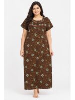 Women's Cotton Plus Size Frill Nighty – Brown
