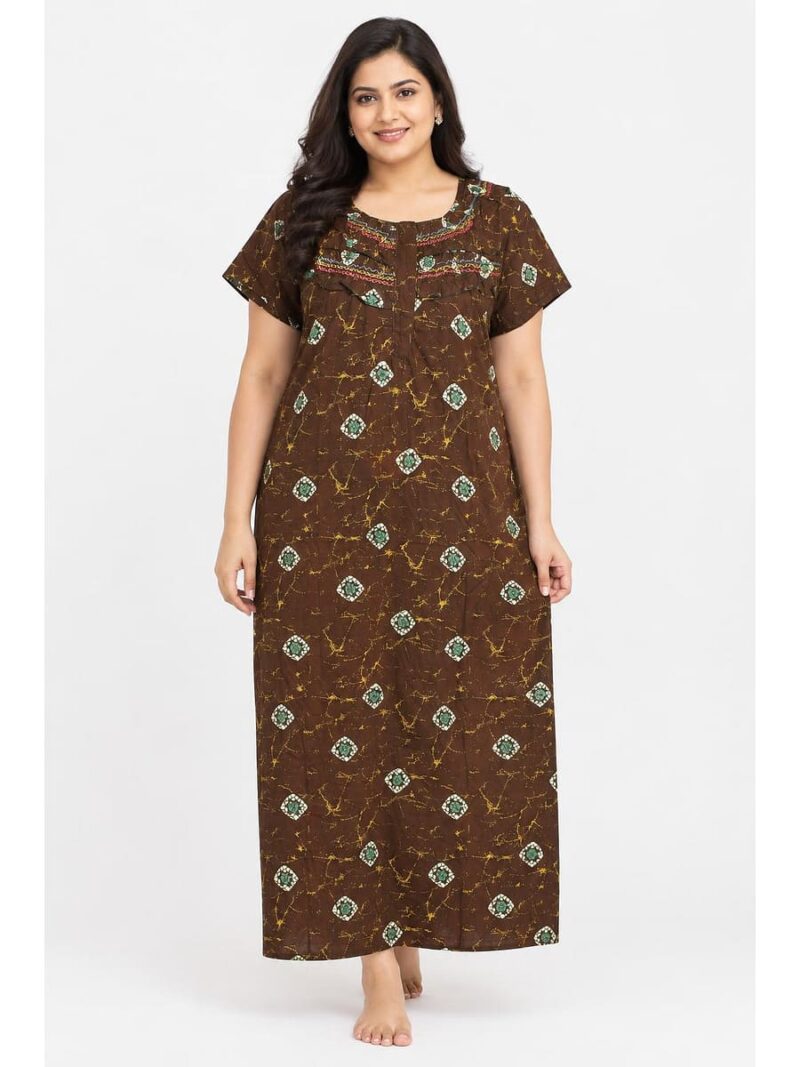 Women's Cotton Plus Size Frill Nighty – Brown