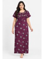 W-NY-608-10-PP-3XL_front Women's Cotton Plus Size Frill Nighty – Purple