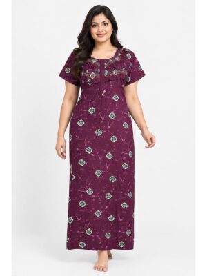 Women's Cotton Plus Size Frill Nighty – Purple