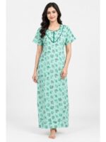 Women's Cotton Floral Printed Nighty – Turquoise