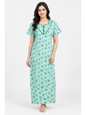 Women's Cotton Floral Printed Nighty – Turquoise