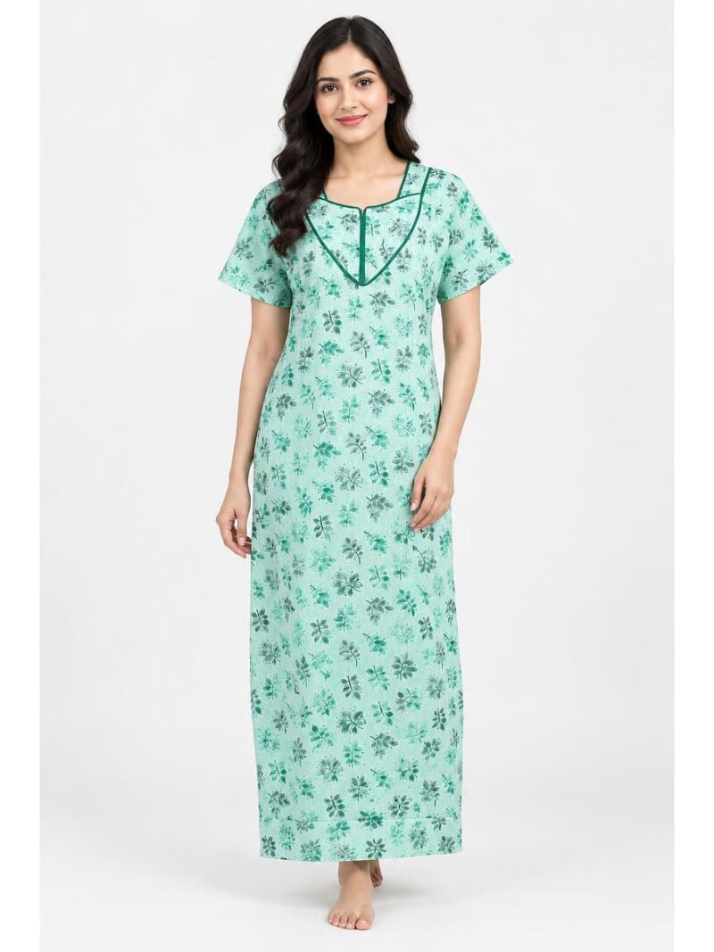 Women's Cotton Floral Printed Nighty – Turquoise