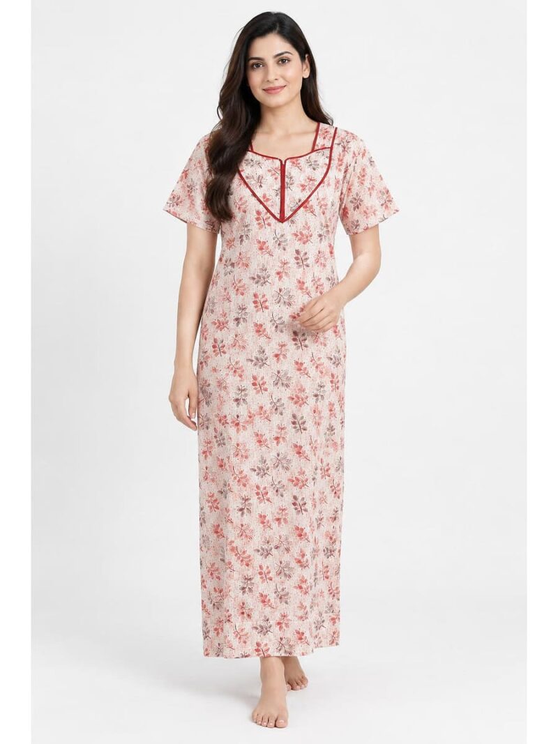 Women's Cotton Floral Printed Nighty – Orange