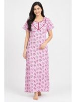 Women's Cotton Floral Printed Nighty – Pink