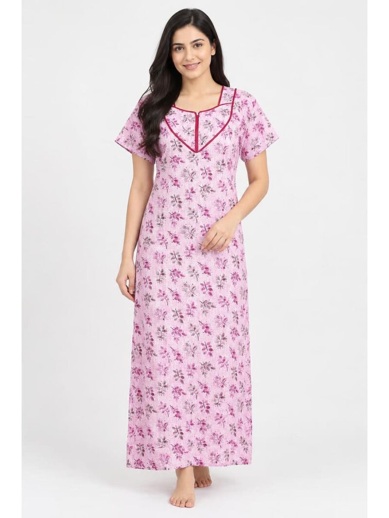 Women's Cotton Floral Printed Nighty – Pink