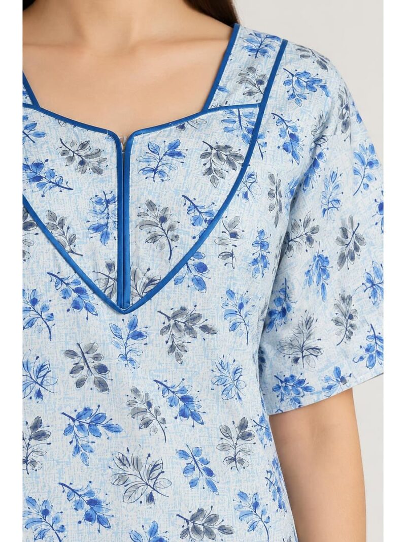 Women's Cotton Floral Printed Nighty – Blue