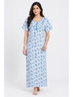 W-NY-609-04-BL-XXL_front Women's Cotton Floral Printed Nighty – Blue