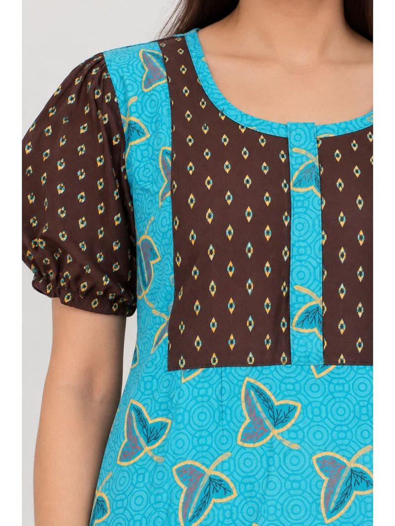 Women's Cotton Printed Nighty – Blue