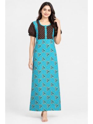 Women's Cotton Printed Nighty – Blue