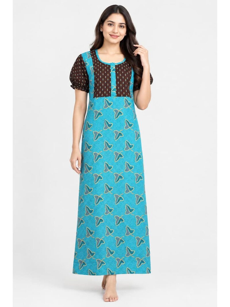 Women's Cotton Printed Nighty – Blue