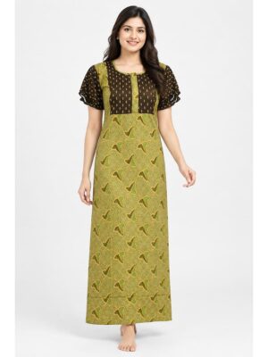 Women's Cotton Printed Nighty – Mustard Yellow