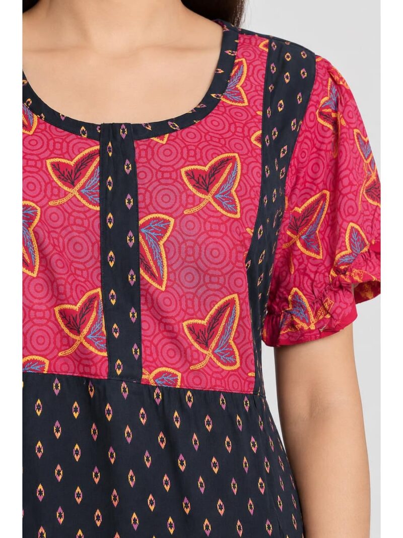 Women's Cotton Printed Nighty – Navy Blue