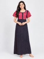Women's Cotton Printed Nighty – Navy Blue