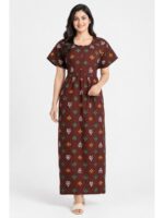 Women's Cotton Feeding Frock Full Length Nighty – Maroon