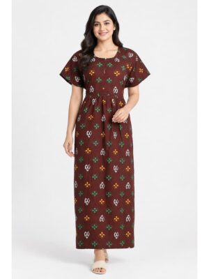Women's Cotton Feeding Frock Full Length Nighty – Maroon