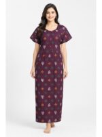 W-NY-617-02-PP-XXL_front Women's Cotton Feeding Frock Full Length Nighty – Purple