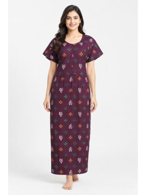 Women's Cotton Feeding Frock Full Length Nighty – Purple