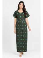 W-NY-617-03-OG-XXL_front Women's Cotton Feeding Frock Full Length Nighty – Olive Green